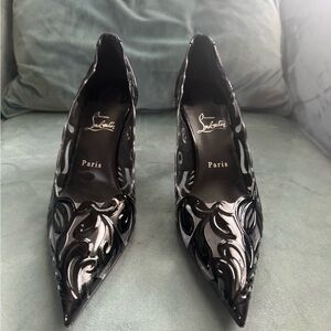 Christian Louboutin Black Patent Leather Swirl Pointed Toe Pumps
